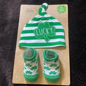 0-6m St. Patrick’s Day Hat & Booties SET NEW Lucky Clover Unisex